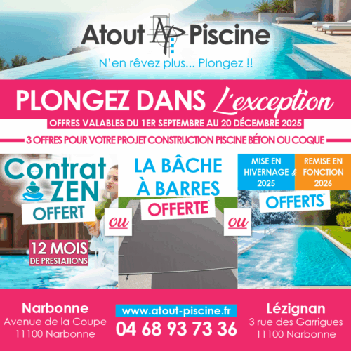 Construction piscine à Narbonne et Lézignan offre de septembre octobre novembre décembre 2025